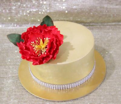Gold Cake with Red Peony - Cake by Signature Cake By Shweta