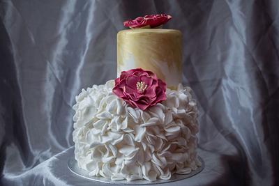 Gold and dog rose ruffle cake - Cake by Claire Potts 
