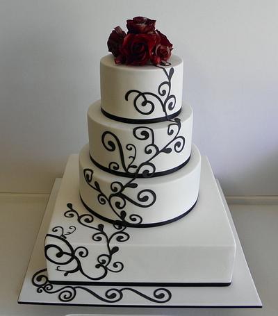 Black White with a splash of Red Roses - Cake by Leanne Purnell