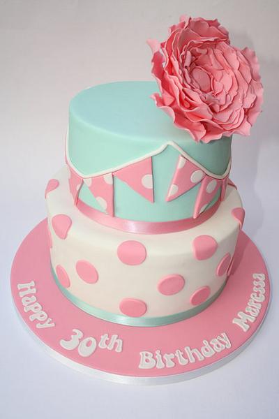 Dotty bunting & Peony rose - Cake by Cakes by Bronagh