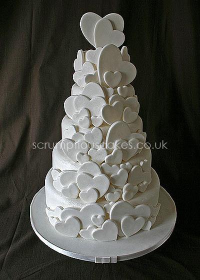 White Heart Cascade Wedding Cake - Cake by Scrumptious Cakes