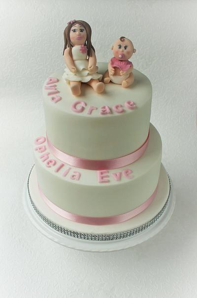 Joint christening cake for sisters - Cake by Candy's Cupcakes