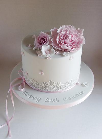 Grey and pink 21st birthday cake - Cake by Angel Cake Design