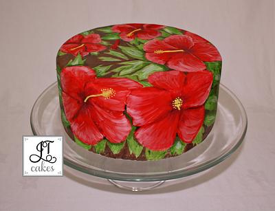 Hibiscus hand painted cake - Cake by JT Cakes
