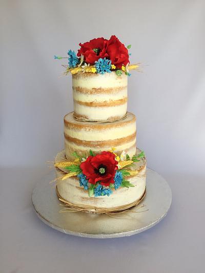 Naked Wedding cake with meadow flowers - Cake by Layla A