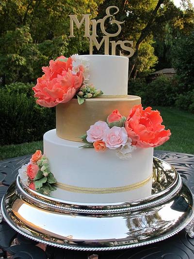Coral & Gold Wedding Cake - Cake by Let's Do Cake!