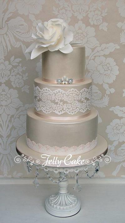 Shimmer and Lace Wedding Cake - Cake by JellyCake - Trudy Mitchell