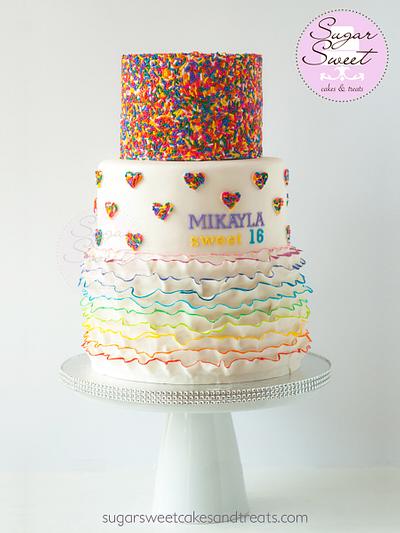 Rainbow Ruffles and Hearts Cake - Cake by Angela, SugarSweetCakes&Treats