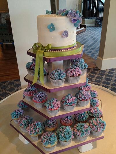 Hydrangea Bridal Shower Cupcake Tower - Cake by Bianca