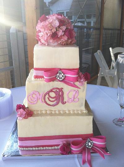Pink Bow Wedding Cake - Cake by HeatherW