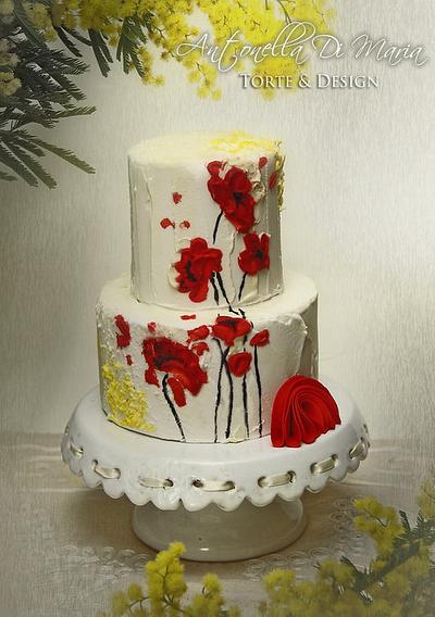 Poppies and Mimosas - Cake by Antonella Di Maria