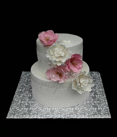 Peony wedding cake - Cake by majalaska