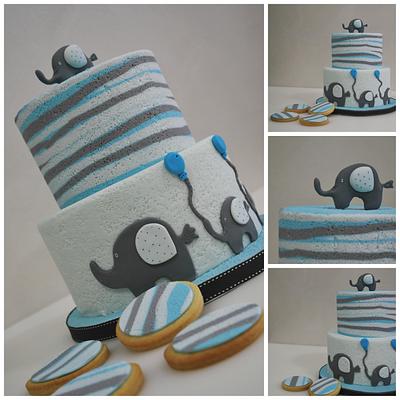 Baptisim/Christening Elephant cake - with a beach towel effect - Cake by Ponona Cakes - Elena Ballesteros