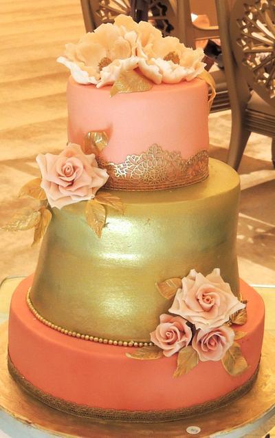 Flowers on Gold and Pink - Cake by Neda's Cakes