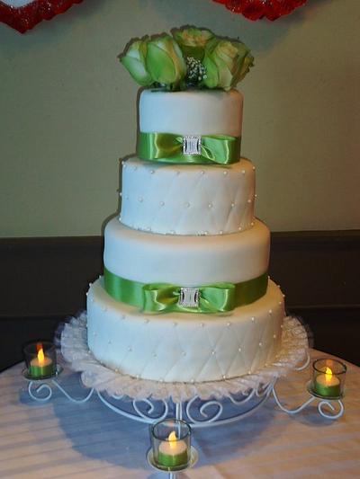 4 tier Wedding cake,first time to make quilted fondant - Cake by Marygrace