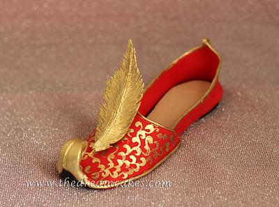 Indian Wedding shoes - Red Mojaris - Cake by Ashwini Sarabhai