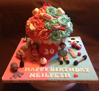 Hubby and Wife joint birthday Giant Cupcake - Cake by ClarasYummyCupcakes