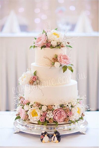 English Roses & Peonies Wedding Cake - Cake by CakeAvenue