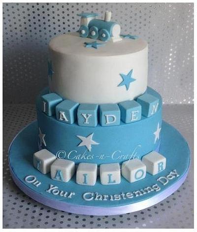 blue and white christening cake  - Cake by June milne