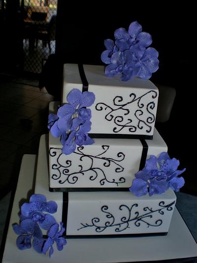 Purple Vanda Orchid Wedding - Cake by Sugarart Cakes