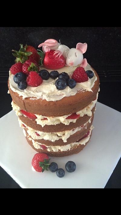 Naked fruit cake with sleepy mouse - Cake by Sarah Leftley (Sarah's cakes)