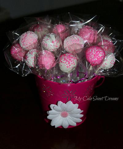 Cake Pops in pink bucket  - Cake by My Cake Sweet Dreams