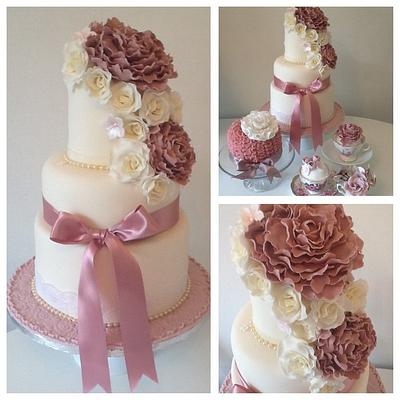 Tickety Boo - dusky pink and cream flower cascade - Cake by Tickety Boo Cakes