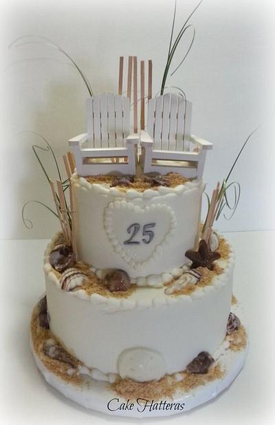 25th Wedding Anniversary at the beach - Cake by Donna Tokazowski- Cake Hatteras, Martinsburg WV