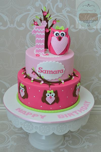 Owl themed 1st birthday cake - Cake by designed by mani
