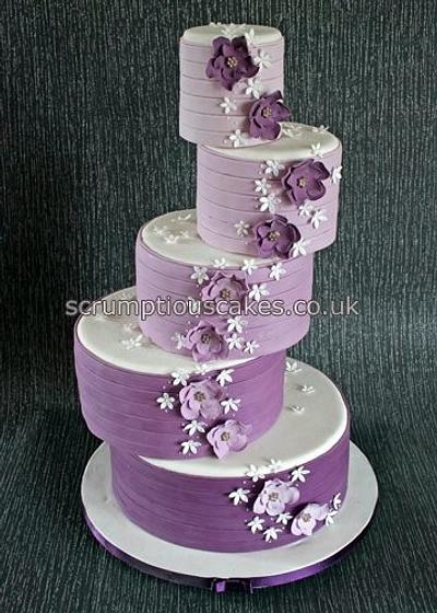 5 Tier Offset Shades of Purple - Cake by Scrumptious Cakes
