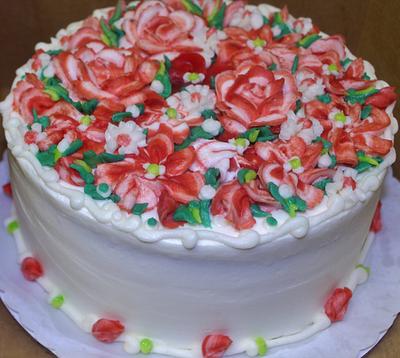 Red and white buttercream flower cake - Cake by Nancys Fancys Cakes & Catering (Nancy Goolsby)