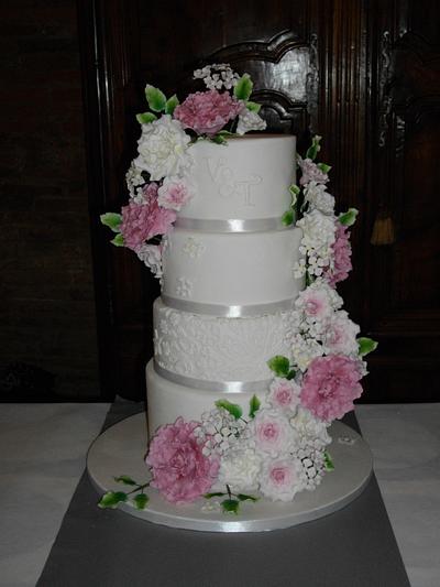 "Old Pink" peony wedding cake - Cake by Mandy