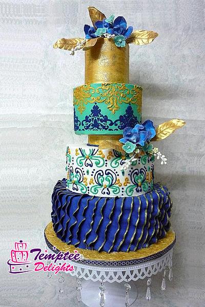 Peacock colour Theme Wedding cake - Cake by Anupama Ramesh