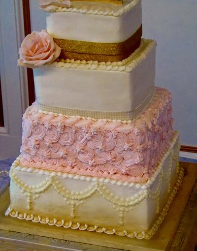 Square pink and gold buttercream wedding cake - Cake by Nancys Fancys Cakes & Catering (Nancy Goolsby)