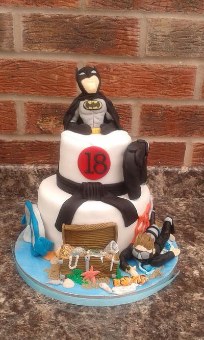 18th Birthday cake  - Batman, Karate, diving and PS4 - Cake by Karen's Kakery