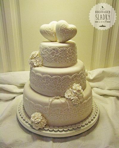 White wedding cake with hearts on the top - Cake by cakesbykrasovlaska