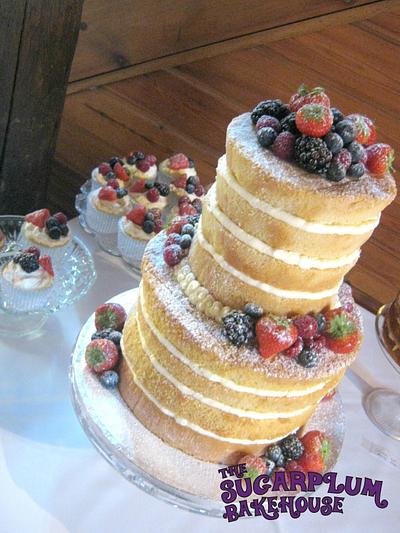 Neat Piped Edge Naked Wedding Cake & Cupcakes - Cake by Sam Harrison