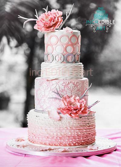 Pretty in Pink- Wedding Cake with large open roses - Cake by Rumana Jaseel