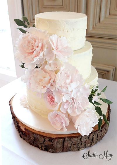 rustic buttercream with sugar flower cascade  - Cake by Sharon, Sadie May Cakes 