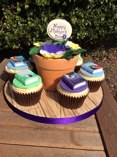 Plant pot cake with miniature book cupcakes - Cake by Lizzie Bizzie Cakes