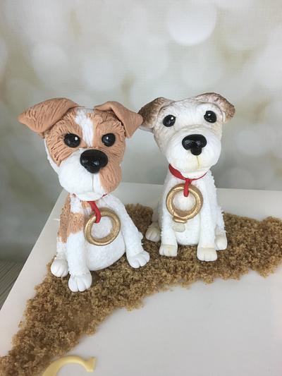 Two dogs  in the sand engagement  cake  - Cake by Melanie Jane Wright