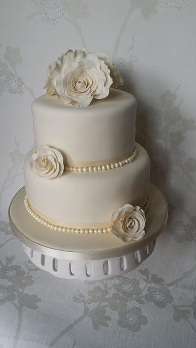 Ivory, Pearl Ribbon Wedding Cake - Cake by Blush Cakery