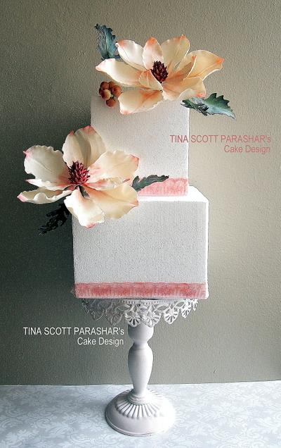 Square Magnolia Wedding cake - Cake by Tina Scott Parashar's Cake Design