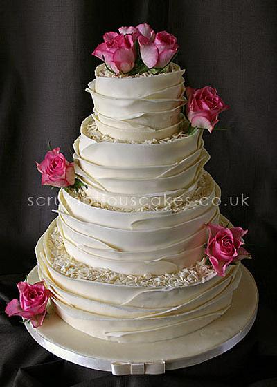 White Chocolate Wrap Wedding Cake - Cake by Scrumptious Cakes