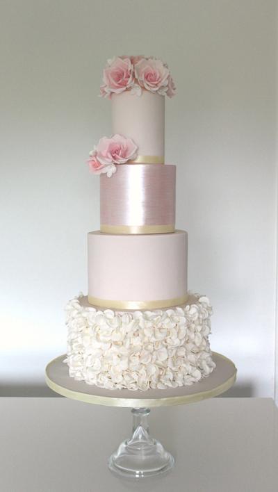 Blush shimmer ruffle wedding cake - Cake by Rosewood Cakes