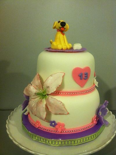 Girl's dog and flowers for 13th birthday - Cake by Karen Seeley