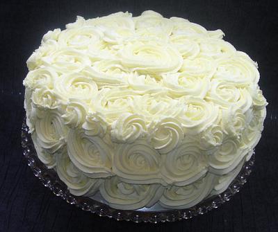 White chocolate buttercream roses. - Cake by That Cake Lady