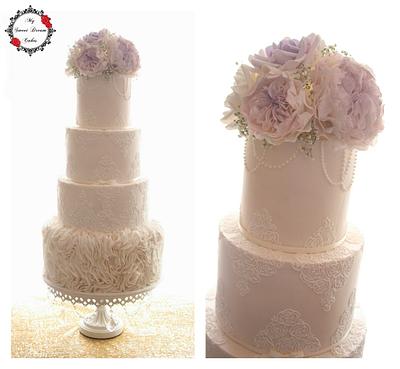 Ivory & Lavender Vintage Wedding - Cake by My Sweet Dream Cakes