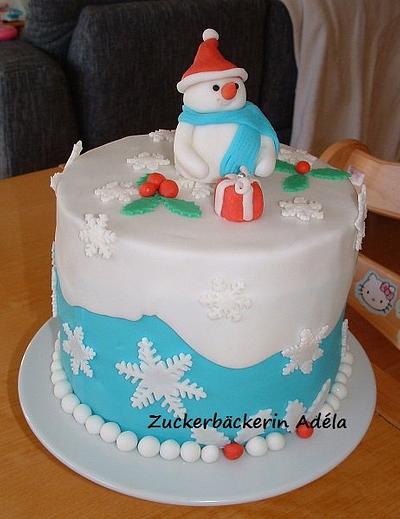 Snowman on a extra high cake - Cake by Adéla