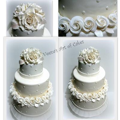 Handmade Roses white wedding cake - Cake by Veenas Art of Cakes 
